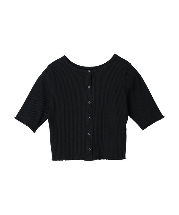 earth music&ecology ドットボタン５分袖リブプルオーバー Black