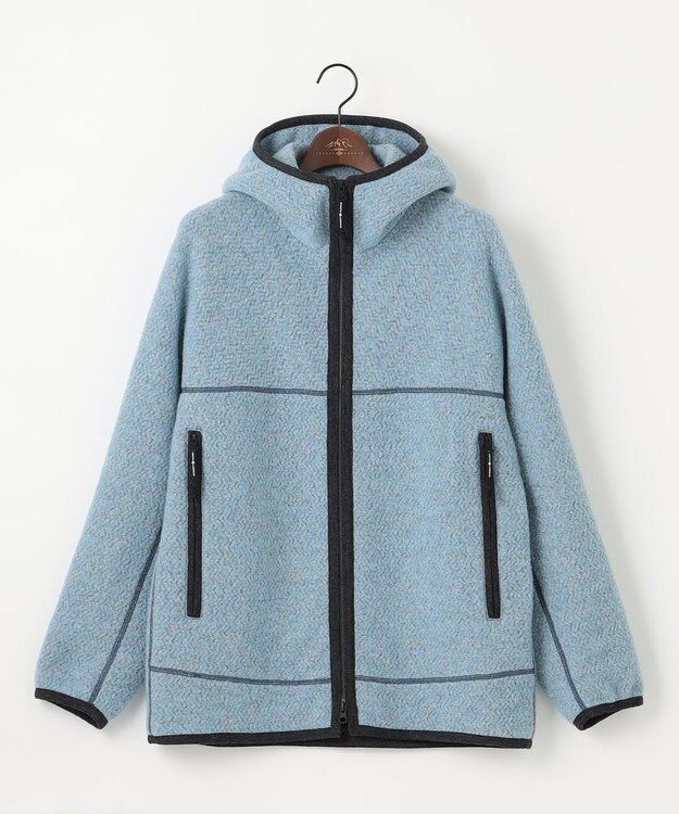 JOSEPH ABBOUD MOUNTAIN 【軽量/リサイクルウール使用】ヘリンボンウールフリース フーディ サックスブルー系