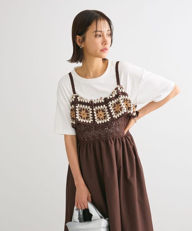 Green Parks ・ＳＵＧＡＲ　ＳＰＯＯＮ　クロシェキリカエワンピース Brown