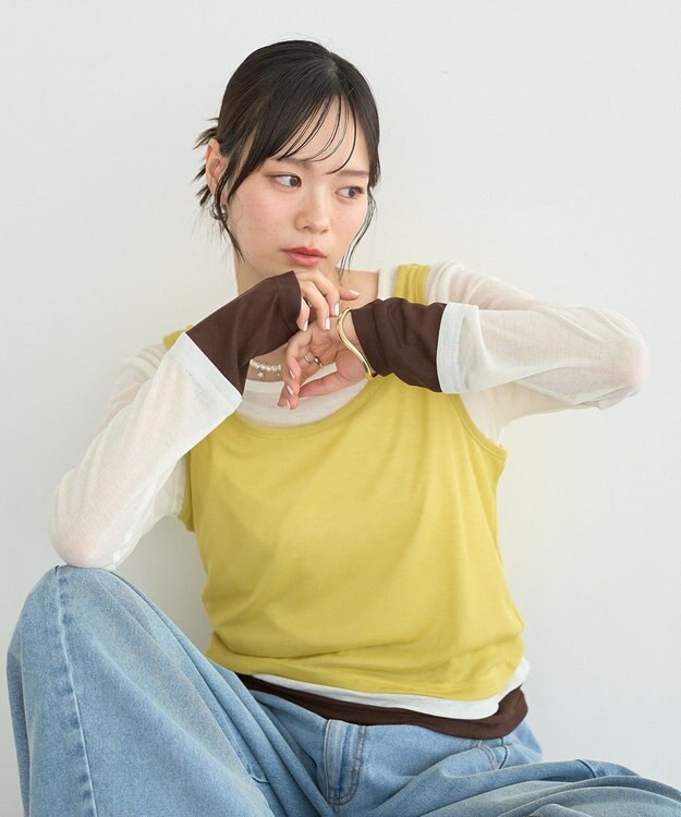 earth music&ecology SET2点ハイショクシアータンクトップ+ロンT Yellow