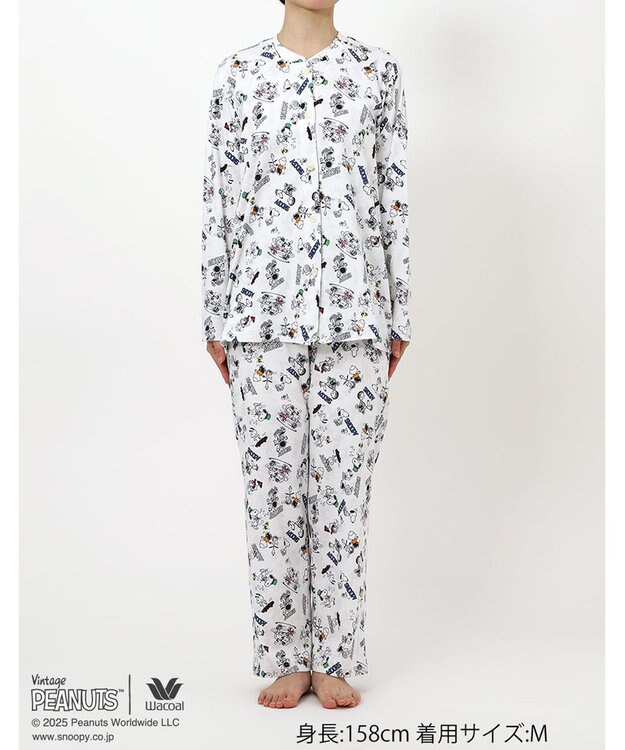 WACOAL ワコール_リラックス＆スリープ パジャマ 長袖 長ズボン 綿100%(本体) PEANUTS スヌーピー レディース FDX553 /ワコール ホワイト