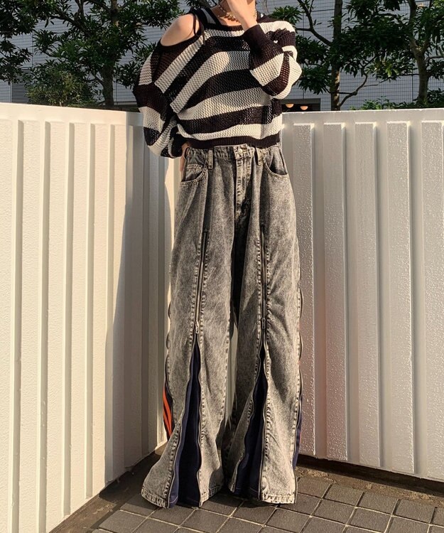 WEGO 【ユニセックス着用ITEM】ジャージドッキングZIPデニムパンツ オレンジ