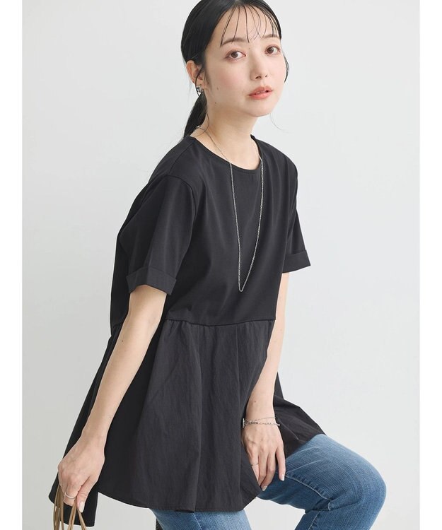 earth music&ecology 異素材チュニックカットソー Black