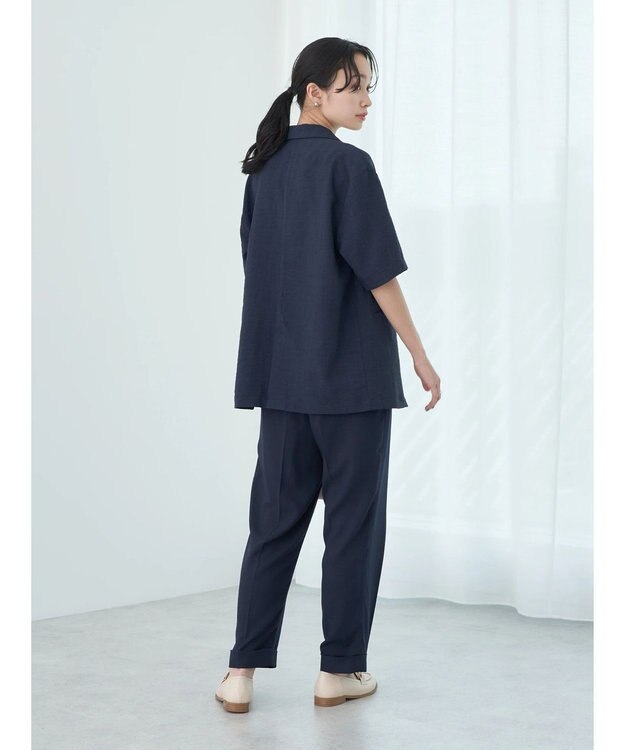 earth music&ecology リネンライク５分袖ジャケット Navy