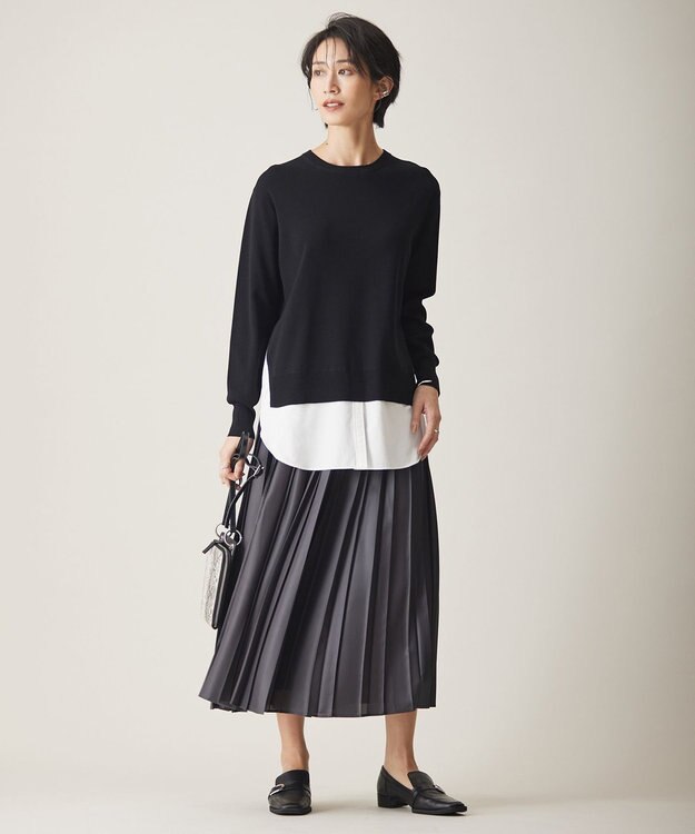 ICB 【洗える】レザーライクプリーツ スカート チャコール系