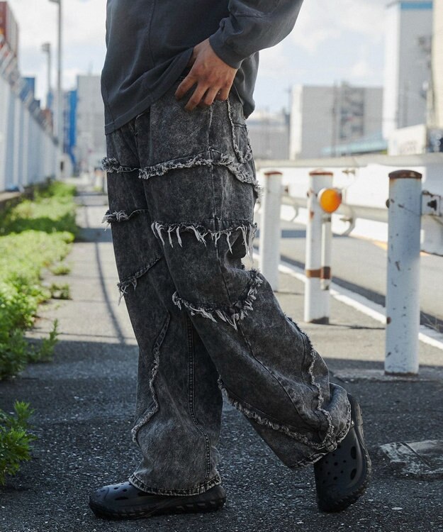 WEGO ダーツフリンジデニムパンツ デニムブラックソノタ