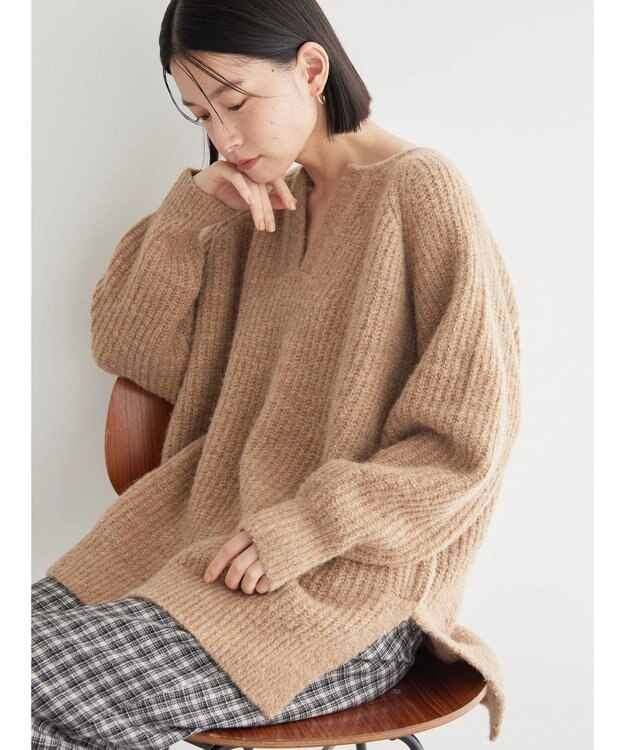 AMERICAN HOLIC ミックスヤーンカフタンニットプルオーバー Beige