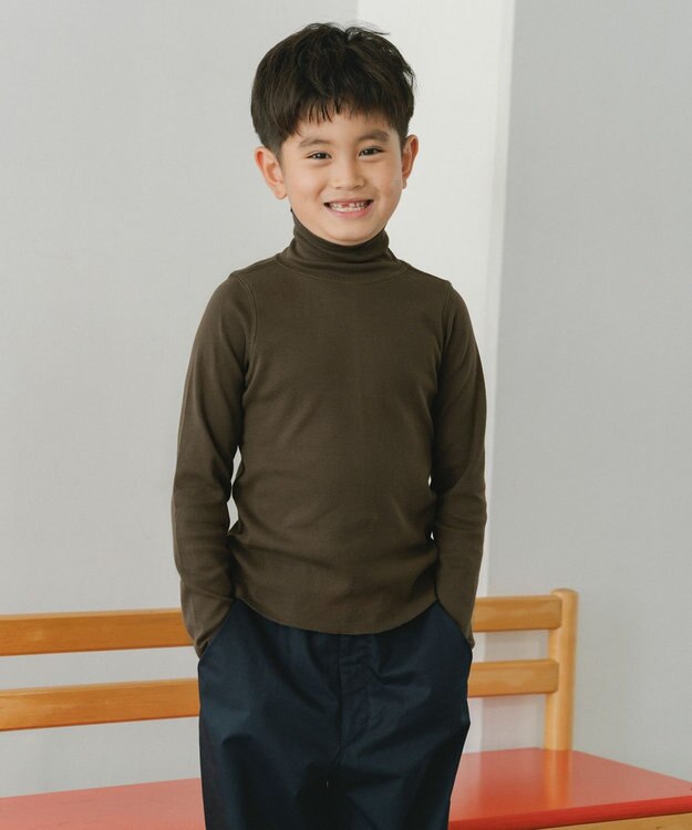 #Newans 【KIDS】【ANSWER for 男の子ママ】リラクシータートルネックカットソー カーキ系