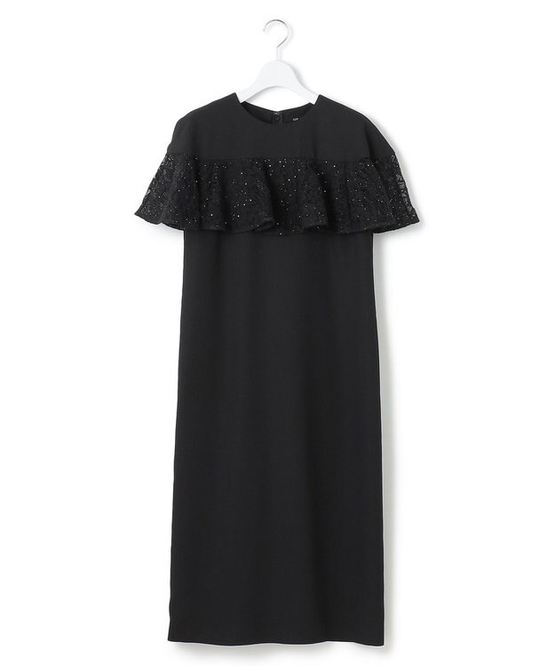 23区 【APPLAUDIR】スパンコールレース フリルコンビドレス ブラック系