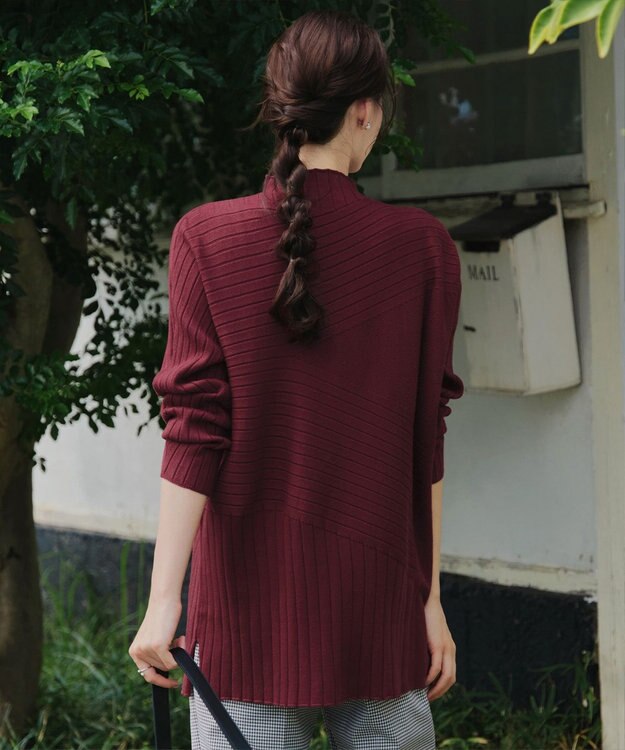 Tiaclasse 【新色追加・洗える】ランダムリブ編みドルマンニットチュニック ボルドー