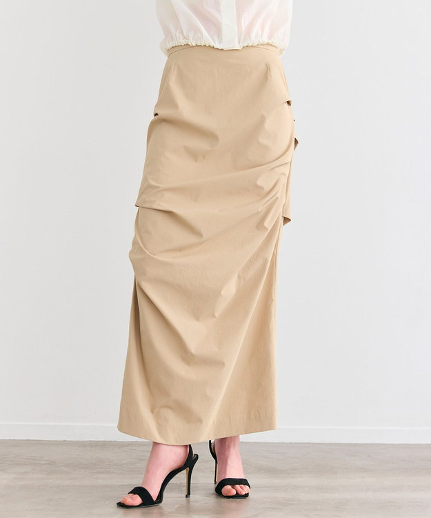 BEIGE， 【接触冷感/UVカット/洗える】YANN / サイドタックIラインロングスカート Beige