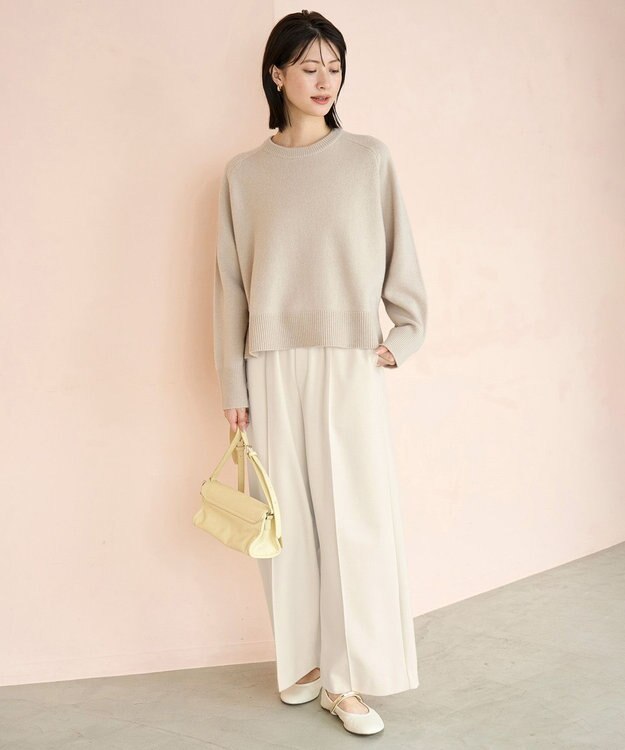 UNFILO カシミヤブレンド クルーネックニット ベージュ