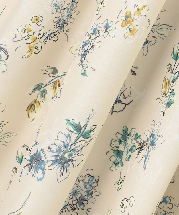 自由区 L エアリーローン花柄プリント スカート ベージュ×ブルー