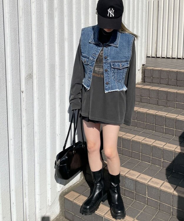 WEGO デニムショートベスト デニム中濃加工色