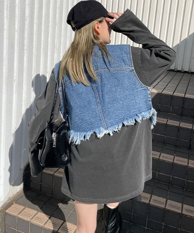 WEGO デニムショートベスト デニム中濃加工色