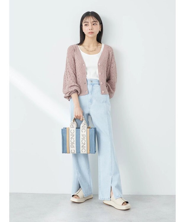 earth music&ecology センタースリットデニムパンツ Light Indigo