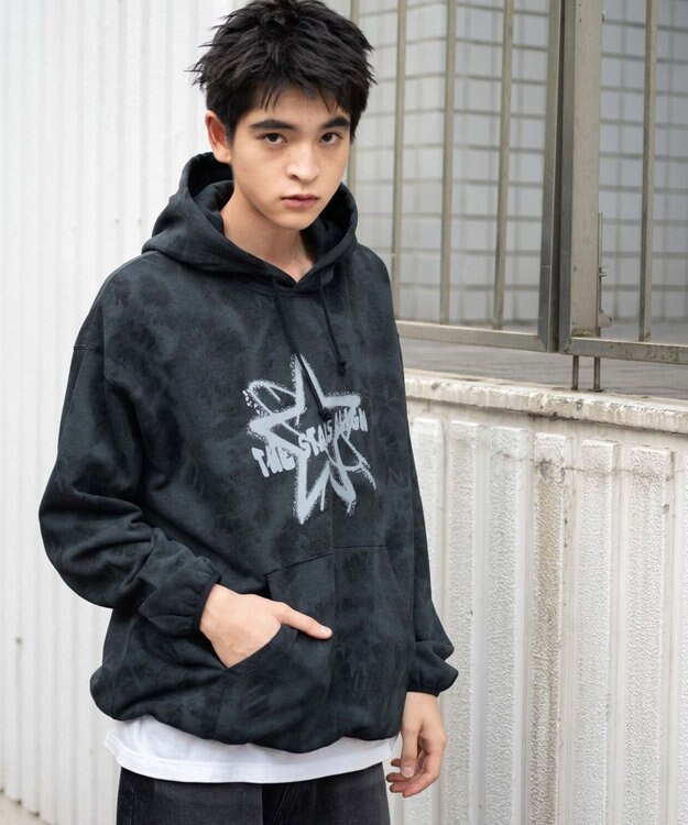 WEGO 【ユニセックス着用ITEM】スノーダイグラフィックビッグパーカー ブラック