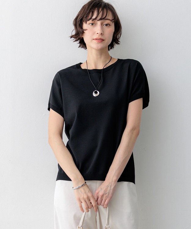 23区 【先行予約】レーヨンポリエステルストレッチ プルオーバー ニット ブラック系