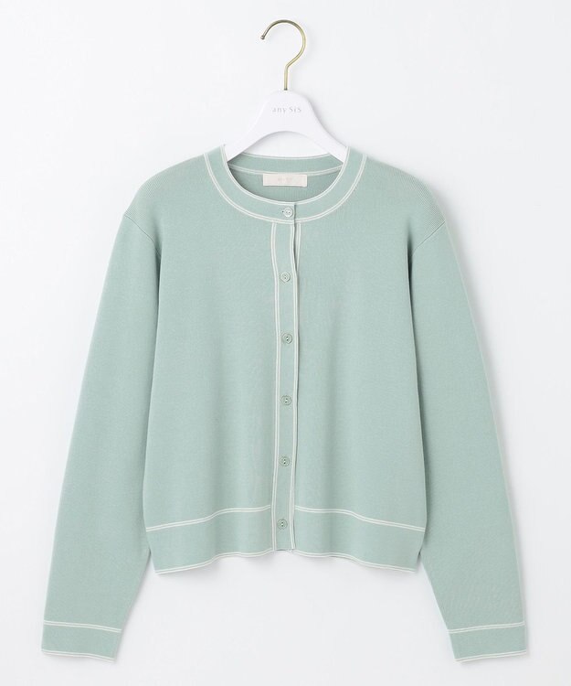 ANY SIS L 【アンサンブル対応】バイカラーニット カーディガン ミント×オフ