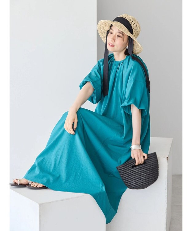 AMERICAN HOLIC 接触冷感バルーンスリーブワンピース Blue Green