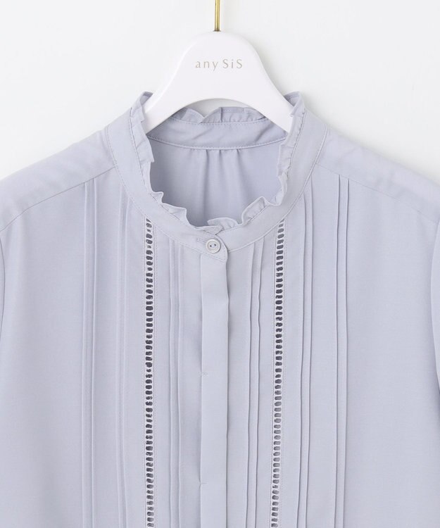 ANY SIS S 【洗える】フリルスタンドピンタック ブラウス ライトブルー