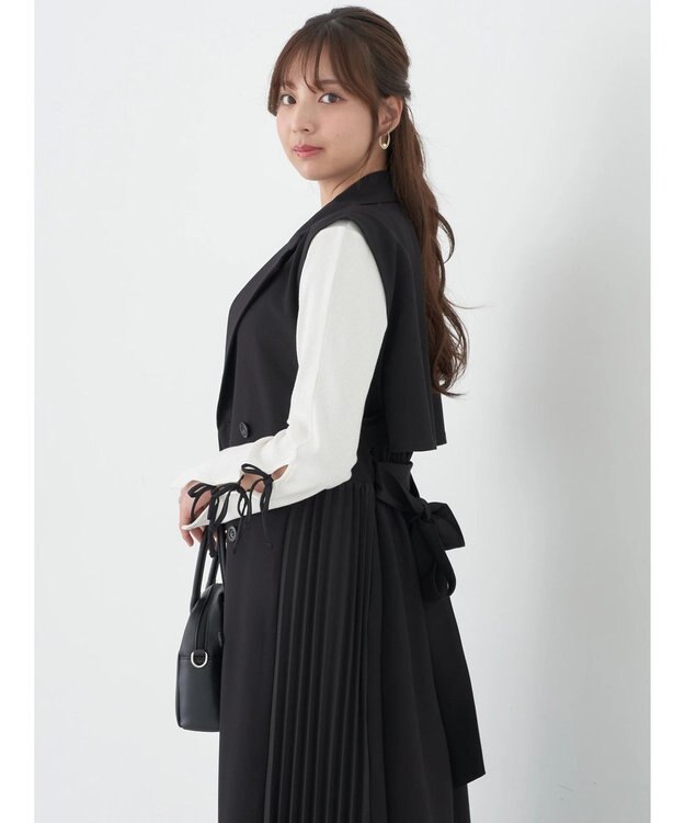 earth music&ecology サイドプリーツジレンチ Black