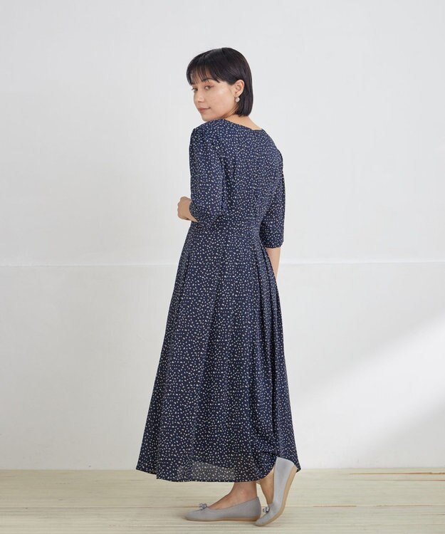 Tiaclasse 【洗える】変形ドット柄ワンピース ネイビー