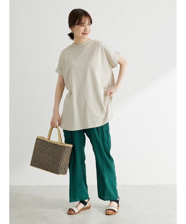 Green Parks 汗じみ防止Ｗカフスフレンチチュニック Off White