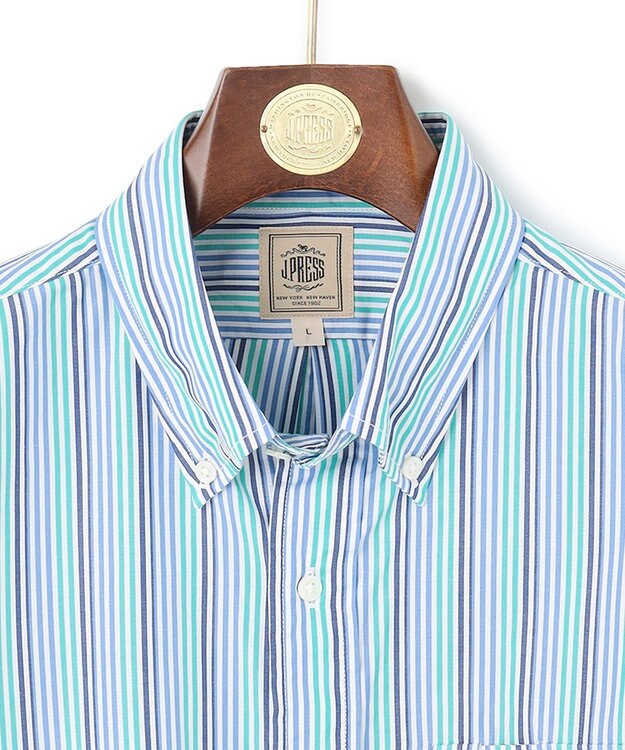 J.PRESS MEN SOMELOSコットンストライプ シャツ グリーン系1