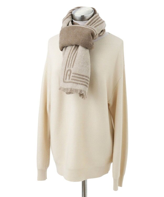 MOONBAT FURLA ウール100%リバーシブルジャカードマフラー/幅40cm モカブラウン