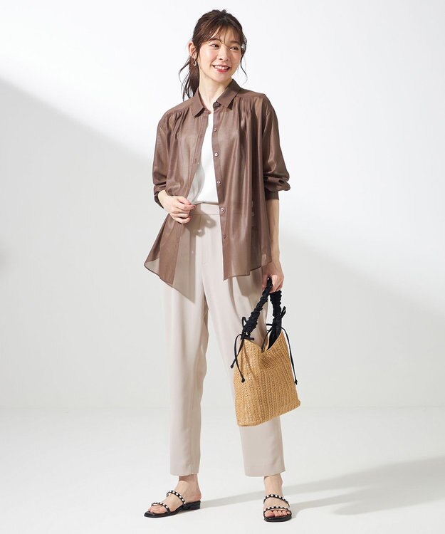 ANY SIS S 【洗える】リネンライクシアーローン ブラウス モカ