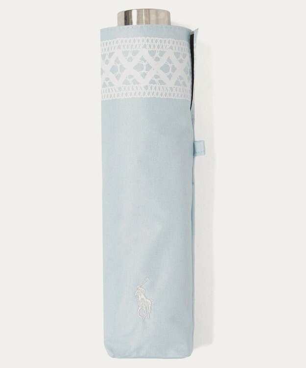 MOONBAT 【WEB限定/ 遮光率100％/遮熱/UV】POLO RALPH LAUREN（ポロ ラルフローレン）晴雨兼用日傘 ワンポイント ポロポニー レース 折りたたみ傘 ペールスカイ