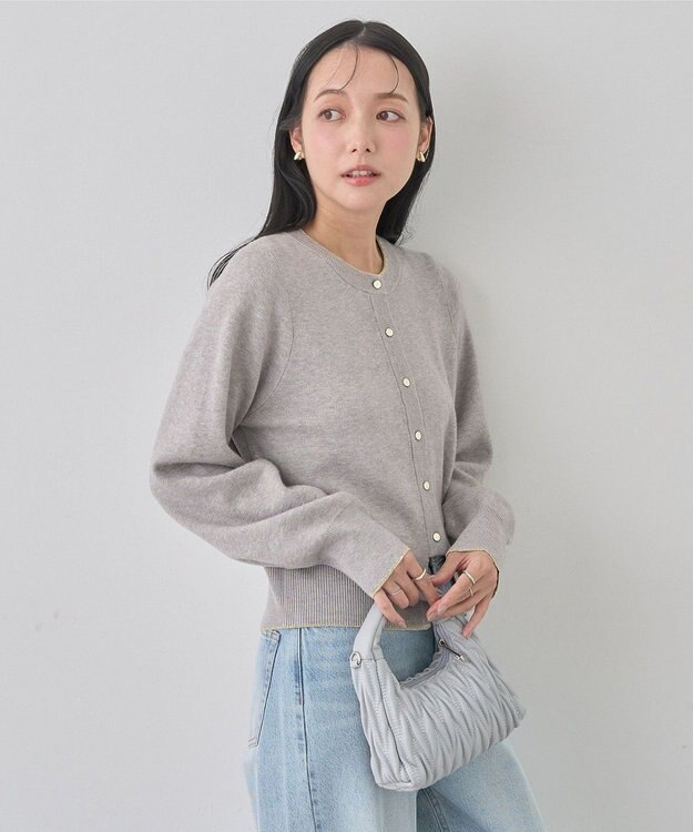 earth music&ecology ラメジャカードカーディガン Light Gray