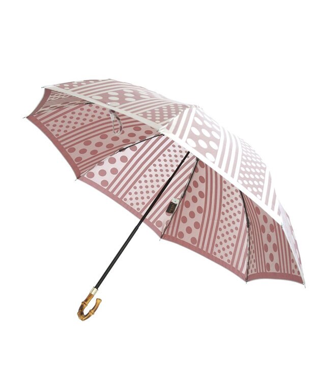槇田商店 Kirie ドットとストライプ アンティークボルドー 折りたたみ傘 ボルドー