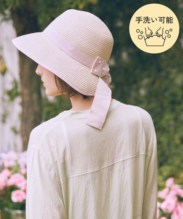 Maison de FLEUR 【手洗い可能】パールリボンスリットハット Pink