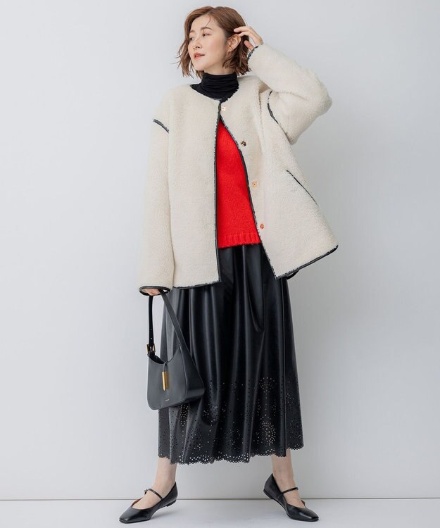 23区 【洗える】フェイクレザーパンチング フレアスカート ブラック系