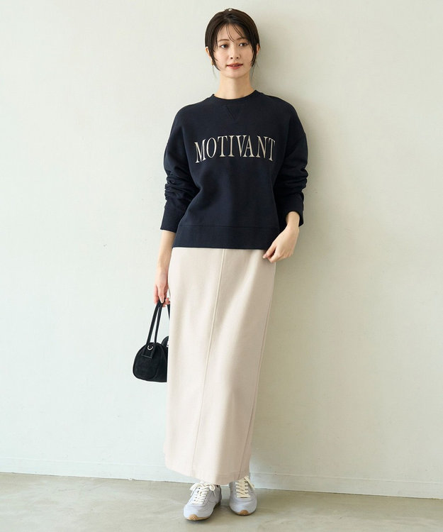 UNFILO ハイストレッチ ロゴスウェット ネイビー×グレージュロゴ