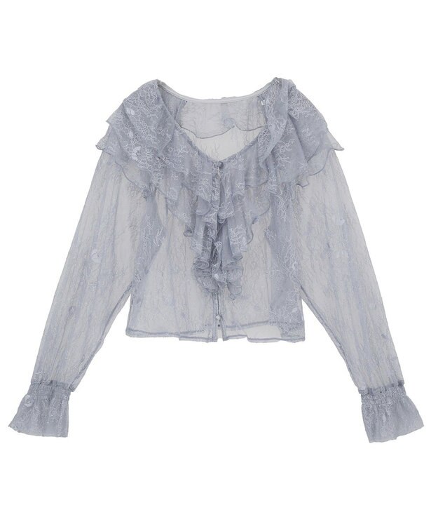 earth music&ecology ＳＥＴ２点ラッフルレースブラウス＋キャミソール Grayish Blue