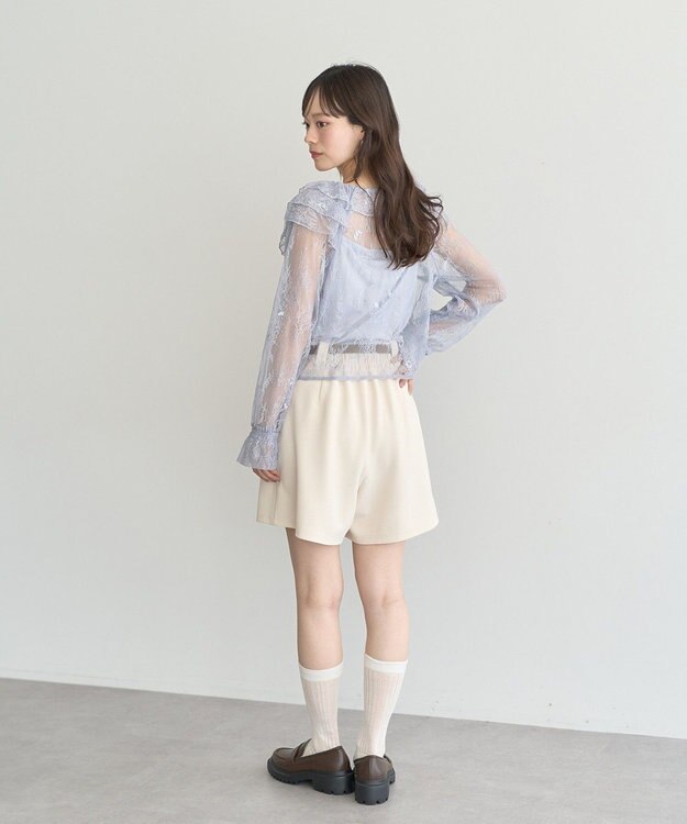 earth music&ecology ＳＥＴ２点ラッフルレースブラウス＋キャミソール Grayish Blue
