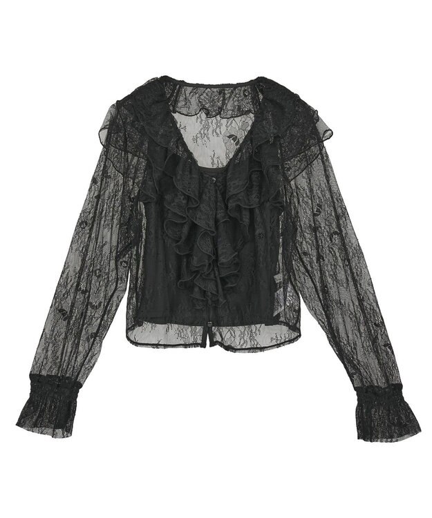 earth music&ecology ＳＥＴ２点ラッフルレースブラウス＋キャミソール Black