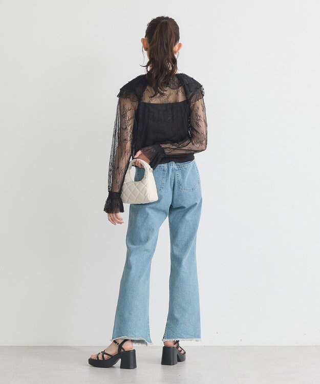 earth music&ecology ＳＥＴ２点ラッフルレースブラウス＋キャミソール Black