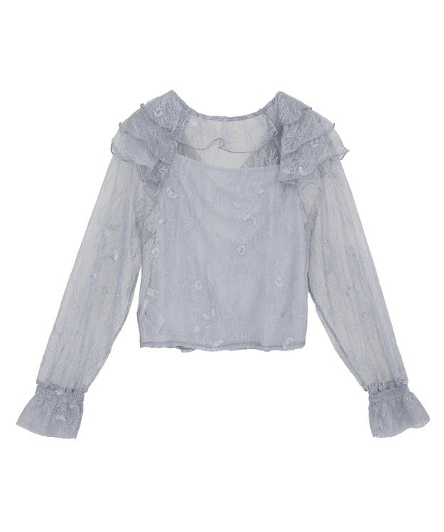 earth music&ecology ＳＥＴ２点ラッフルレースブラウス＋キャミソール Grayish Blue