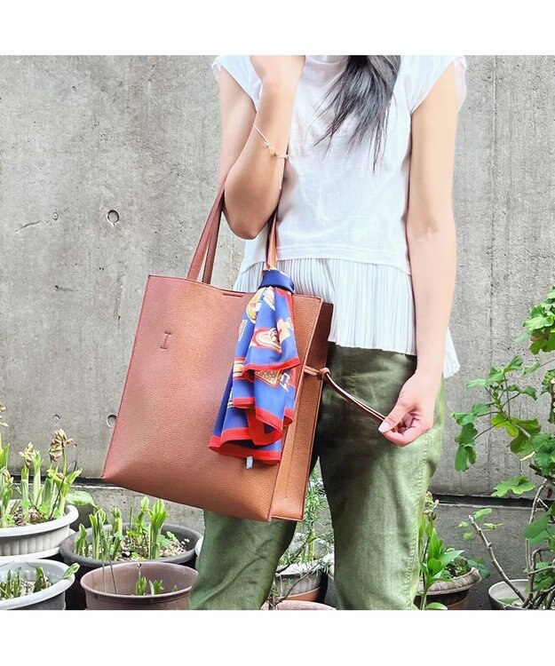 UNBILLION cachecache ビッグスカーフ付きサイド結びトート キャメル