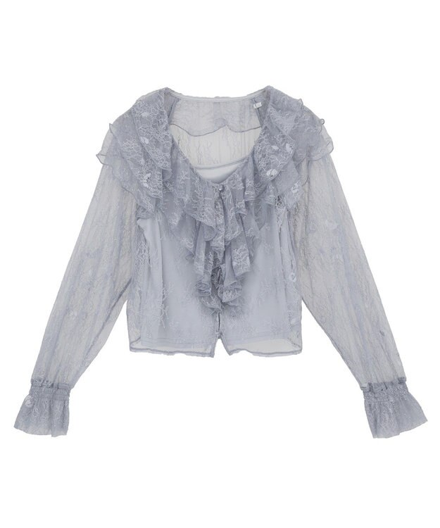 earth music&ecology ＳＥＴ２点ラッフルレースブラウス＋キャミソール Grayish Blue