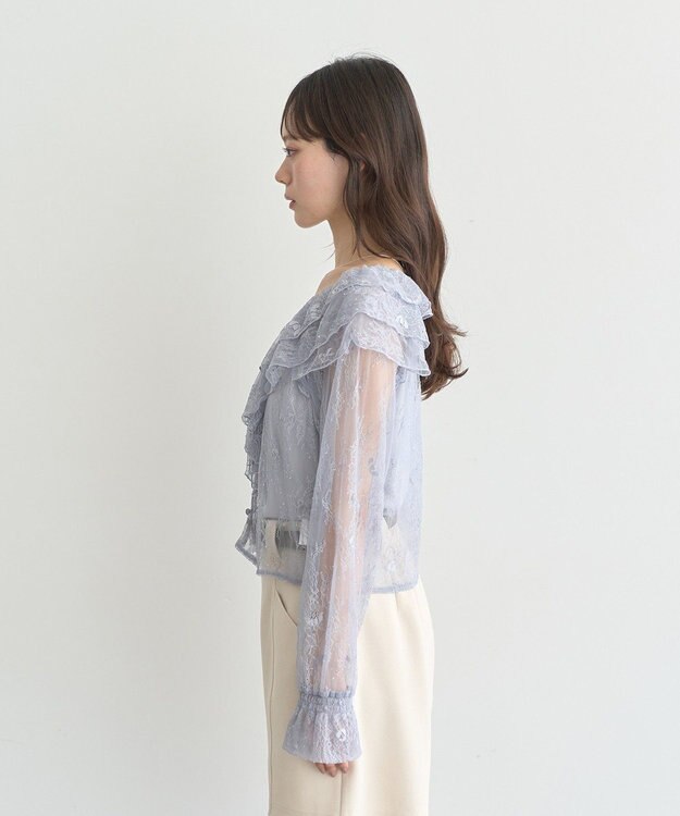 earth music&ecology ＳＥＴ２点ラッフルレースブラウス＋キャミソール Grayish Blue