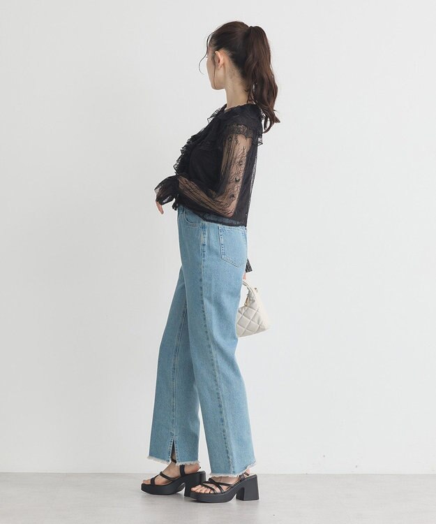 earth music&ecology ＳＥＴ２点ラッフルレースブラウス＋キャミソール Black