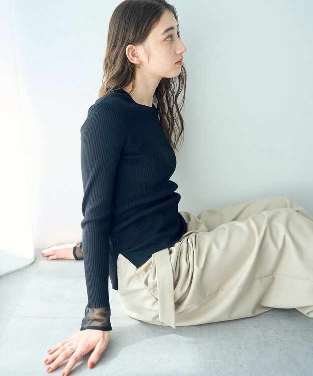 YECCA VECCA 袖口シアーリブニット Black