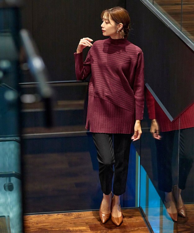 Tiaclasse 【新色追加・洗える】ランダムリブ編みドルマンニットチュニック ボルドー