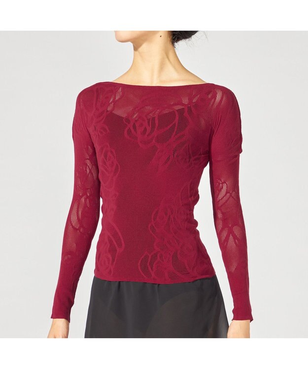 Chacott 【ノーソーイングニット】シアーローズニットトップ ワインレッド