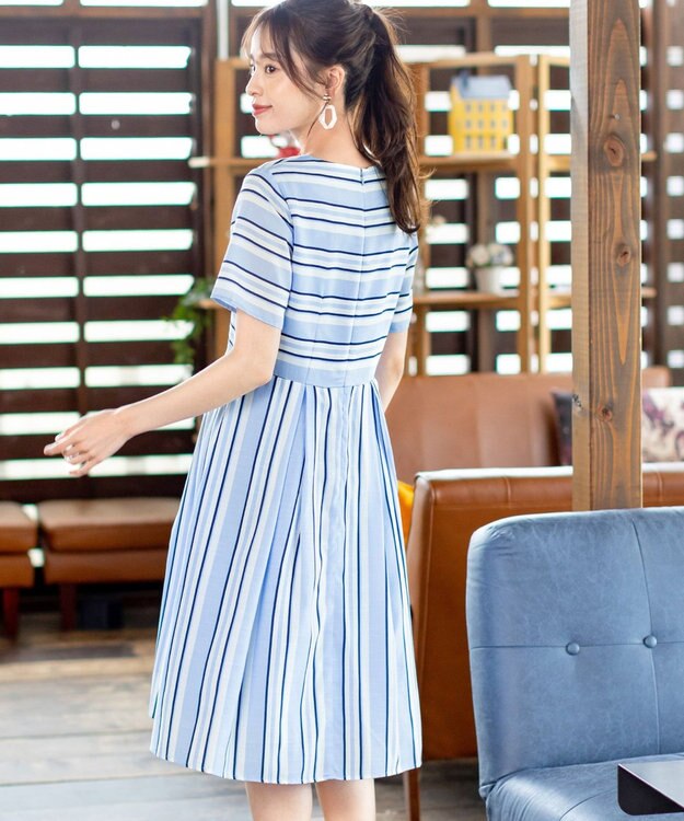 Tiaclasse 【洗える】 1枚でサマになるマルチボーダーワンピース サックス